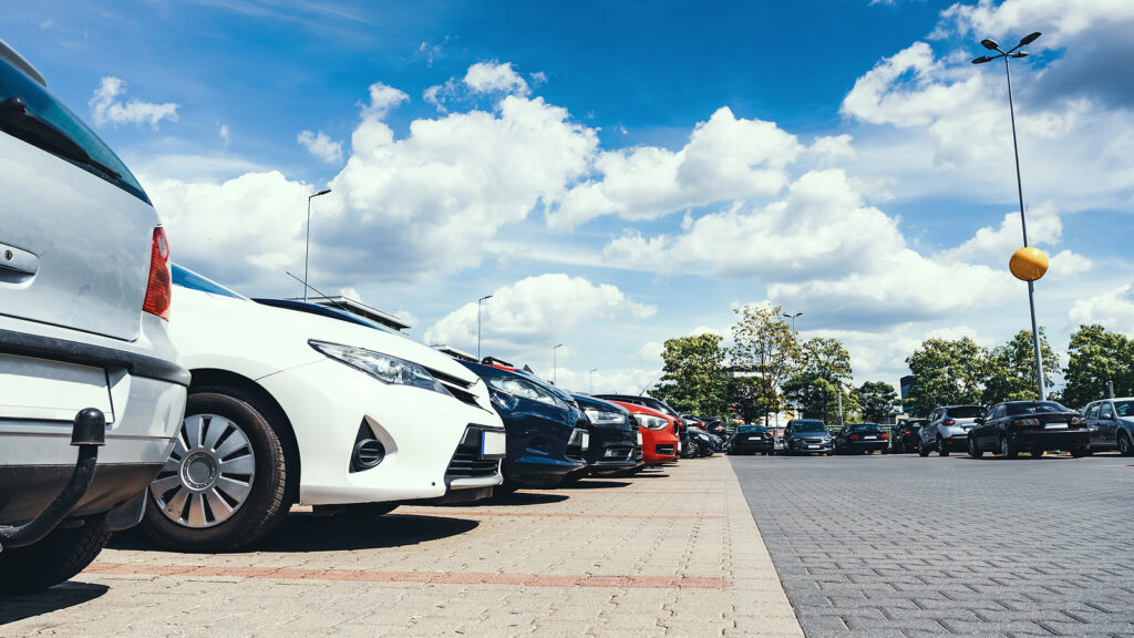 Parking lot with cars and well kept